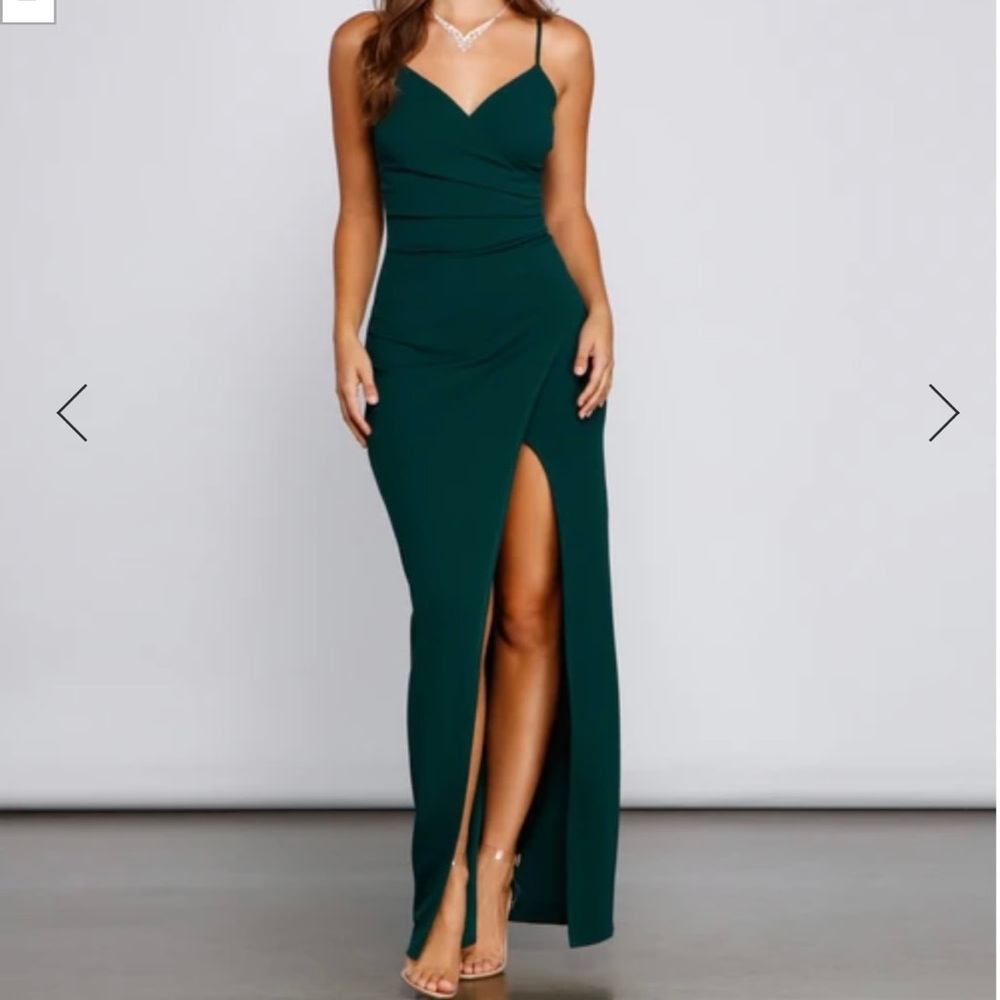 Windsor Sasha Formal High Slit Wrap Dress Hunter Green